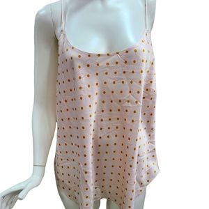 Victoria's Secret Light Pink and Sunshine Yellow Polka Dot Silky Sleep Top XL